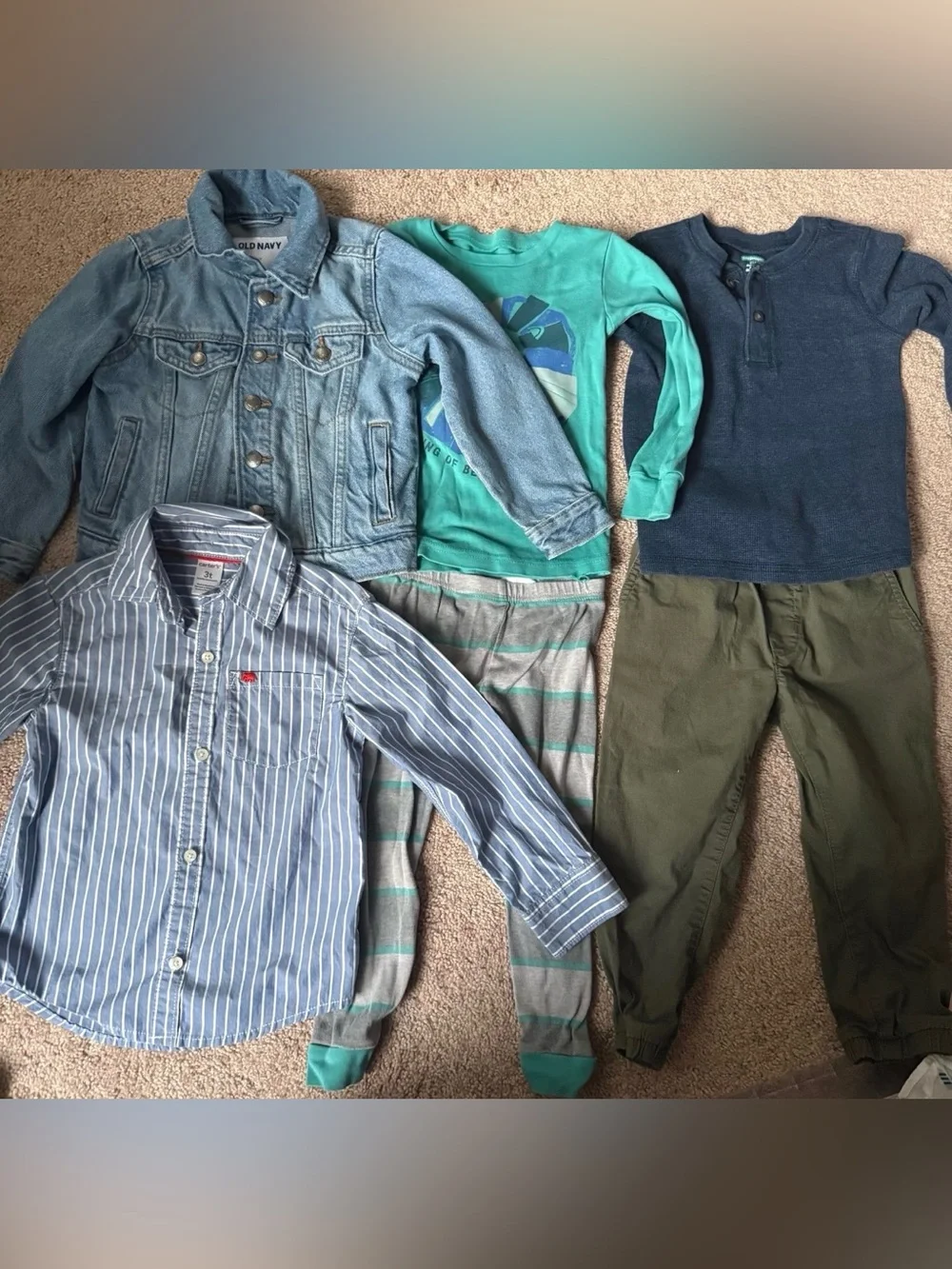 3T Old Navy Kids Button-Front Light Blue Denim Jacket & Blue Striped Shirt Set